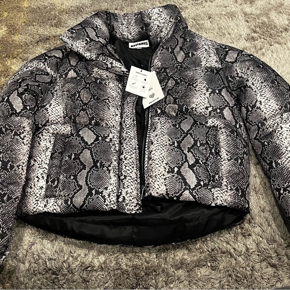 Apparis Snake Print Puffer Jacket - Black and Gray